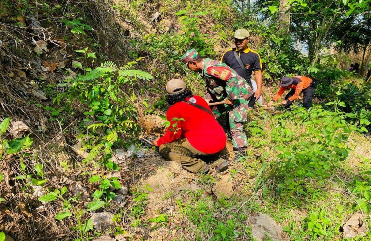 Babinsa Koramil 0808/18 Panggungrejo Bersama Karang Taruna Lakukan Penanaman Pohon