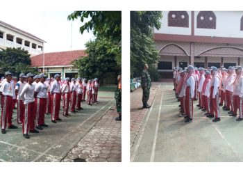 Tingkatkan Disiplin, Peltu Syamsul Berikan Pelatihan Baris Berbaris kepada Siswa SMAN 2 Kebalen 