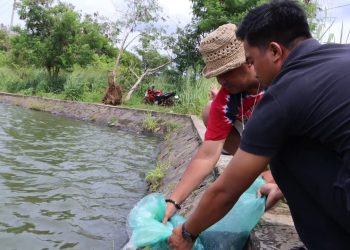 Kapolres Serang dan Bintara Remaja Asal Papua Tebar Ikan di Danau Puspemkab