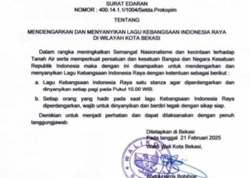 Wajib Nyanyikan Indonesia Raya Pukul 10.00 WIB, Wakil Wali Kota Bekasi Terbitkan Surat Edaran